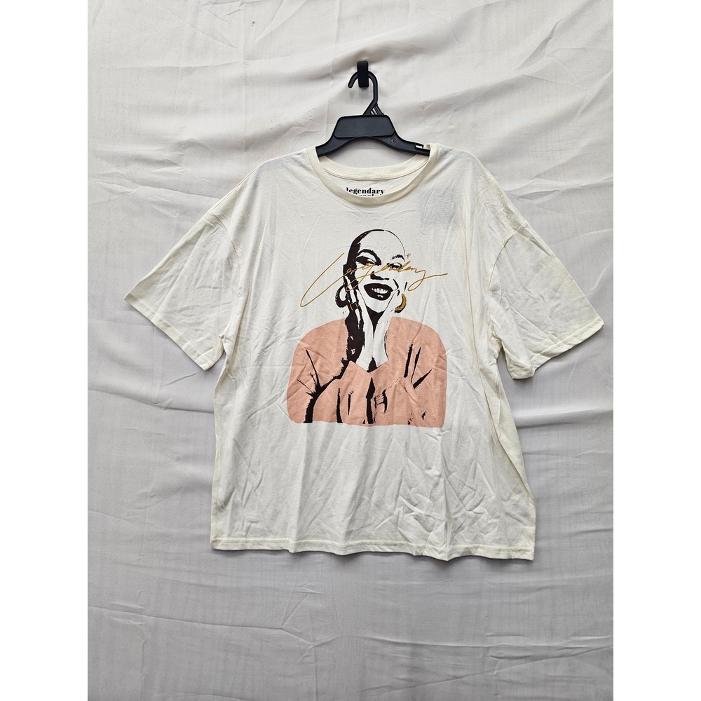 Legendary Rootz Womens Portrait Art Graphic T-Shirt Ivory Cotton Size Large